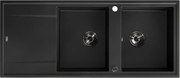 Laveo Megalo, 2-komorový granitový drez 1160x500x185 mm s dlhým odkvapávačom, čierna, LAV-SBE_721B