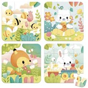 Janod Puzzle 4v1 v kufríku: Zvieratká 6-9-12-16 ks