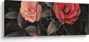 Obraz - Červené kvety na tmavom pozadí (s hodinami) (90x30 cm)
