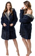 Dámský župan z mikrovlákna Jordan M tmavě modrý/šedý