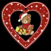 AMADEA Drevená ozdoba farebné srdcia s medvedíkom 6 cm
