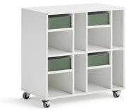 Úložná skriňa CASPER, 4 zásuvky, 8 priehradiek, biela, tmavozelená