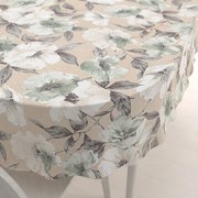 Biante Dekoračný oválny obrus Porto PRT-012 Zeleno-biele kvety na béžovom 50x100 cm