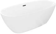 Mexen Luvo Slim, voľne stojaca vaňa 170 × 75 cm, biela lesklá, čierny prepad, 52801707500-70