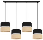 Závesné svietidlo Juta, 4x jutové/čierne textilné tienidlo, b