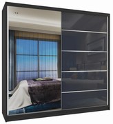 Šatníková skriňa 200 cm Belini čierny mat / šedý lesk s posuvnými dverami a zrkadlom  MG SZP1/2/B/1L5S/HI