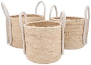 3ks kôš kvetináč z trávy s ušami Laos - Ø35*28 / Ø30*25 / Ø25*25 cm