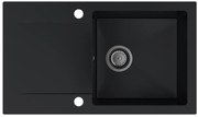 Sink Quality Ferrum, kuchynský granitový drez 770x450x190 mm + čierny sifón, čierna, SKQ-FER.C.1KDO.XB
