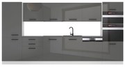 Kuchynská linka Belini Premium Full Version 360 cm šedý lesk s pracovnou doskou NAOMI
