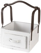 Biela drevená retro debnička s rukoväťou - 24 * 19 * 28 cm