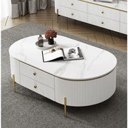 KONFERENČNÝ STOLÍK GASTON BIELY + ZLATÉ NOHY + SYNTETICKÝ MRAMOR