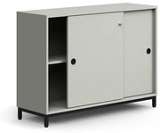 Skriňa s posuvnými dverami QBUS, 1 polica, na nožičkách, s madlom, 868x1200x400 mm, čierna, svetloše
