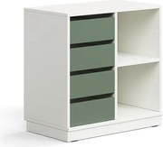 Úložná skrinka CASPER, 4 zásuvky, 2 priehradky, so soklom, biela/tmavozelená