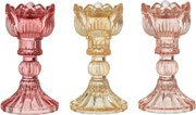 3ks ružový mix sklenený svietnik tulipán Tulippo - Ø 8*15 cm