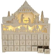 LED adventný kalendár drevený betlehem, 43 x 8 x 47 cm, 2× AA