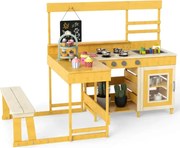 Detská kuchynka s piknikovým stolom Detská kuchynka z jedľového dreva s integrovanou lavicou prírodná farba