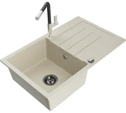 Mexen Bruno, 1-komorový granitový drez 795x495x200 mm a drezová batéria Flora, béžová, 6513-69-670401-07-B