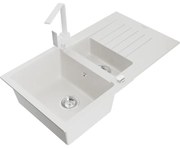Mexen Matias, granitový drez 900x505x200 mm, 1,5-komorový a biela batéria Rita, biela, 6502-20-670300-20