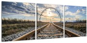 Obraz - Koľaje (s hodinami) (90x30 cm)