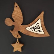 AMADEA Drevená ozdoba z masívu s vkladom - anjel s ornamentom a hviezdou 11 cm