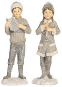 Šedá dekorácia dievča a chlapec s hudobnými nástrojmi - 8*7*22 cm