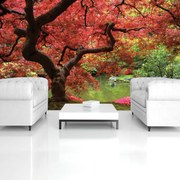 Fototapeta - V záhrade pri jazierku (254x184 cm)