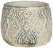 Bielo - zlatý antik cementový obal na kvetináč s kvetmi Vittel L - Ø17*14 cm