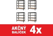 Akcia 4x Regál 180x160x50 cm profesionálny 4-policový, nosnosť 1600 kg - čierny - 4ks