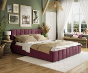 ANGIE 140X200 ČALÚNENÁ MANŽELSKÁ POSTEĽ BORDOVÁ ZAMATOVÁ LÁTKA S ÚLOŽNÝM PRIESTOROM