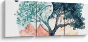 Obraz – Akvarelový strom plný života (s hodinami) (90x30 cm)