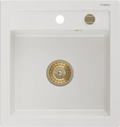 Mexen Vito granitový drez 1-komorový 520 x 490 mm, biely, zlatý sifón - 6503521000-20-G
