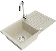 Mexen Pablo, granitový drez 752x436x161 mm, 1-komorový a chrómová batéria Telma, béžová, 6510-69-670200-00
