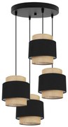 Závesné svietidlo Boho, 4x jutové/čierne textilné tienidlo, o