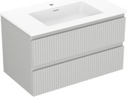 Mexen Rivel, kúpeľňová skrinka 80 cm s umývadlom Otis, 2 zásuvky, drážkovaná, sivá matná/biela, 91A20-08047-2-BFF62-W18M01