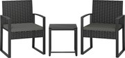 Outsunny 3-dielny ratanový bistro set — 2 kreslá a stolík s odnímateľnými vankúšmi, tmavosivý | Aosom