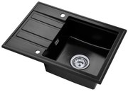Gamma Modern 6040, 1-komorový granitový drez 580x420x185 mm s krátkym odkvapkávačom, čierna škvrnitá, GMA-ZM-6040-BP