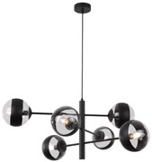 Závesne svietidlo Toledo, 6x čierne/transparentné sklenené tienidlo, B