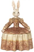 Dekorácia šperkovnice králik v béžových šatách zdobených zlatom - 18*12*25 cm