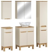 Koupelnová sestava Bali Casad Pati s deskou, umyvadlem, skříňkami a zrcadlem 60 cm kašmírová/dub wotan