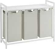 Kôš na bielizeň s 3 vyťahovacími a odnímateľnými vreckami - biely/sivý