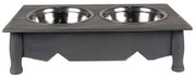 Misky pre zvieratá v šedom antik drevenom stojane - 41*22*12 cm / 2*500 ml
