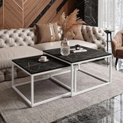 KONFERENČNÝ STOLÍK BELLA ČIERNY MRAMOR + BIELY PODSTAVEC