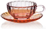 Skleněný šálek s podšálkem VINI 210 ml oranžový/růžový