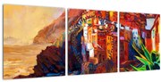 Obraz - Dedina na pobreží Cinque Terre, Talianska riviéra, moderný impresionizmus (s hodinami) (90x30 cm)