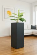 Hranatý kvetináč BLOCK, výška 75 cm, materiál MDF, čierny mat