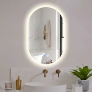 Erga Dalia, oválne LED zrkadlo 50x80cm, 3 farby svetla, zadné osvetlenie, vyhrievacia podložka proti zapareniu, ERG-V01-Dalia-5080-CL