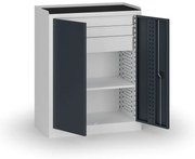 Policová dielenská skriňa 2-dverová, 1 police + 3 zásuvky, 1180 × 950 × 500 mm, grafitové dvere