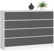 Komoda Kuba 140 cm 8 zásuviek biela/grafitová