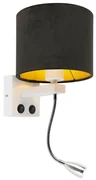 Moderná nástenná lampa biela s čiernym zamatovým tienidlom - Brescia