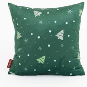 Vianočná obliečka na vankúšik Velvet 40 × 40 cm - Vločky a stromčeky zelený
